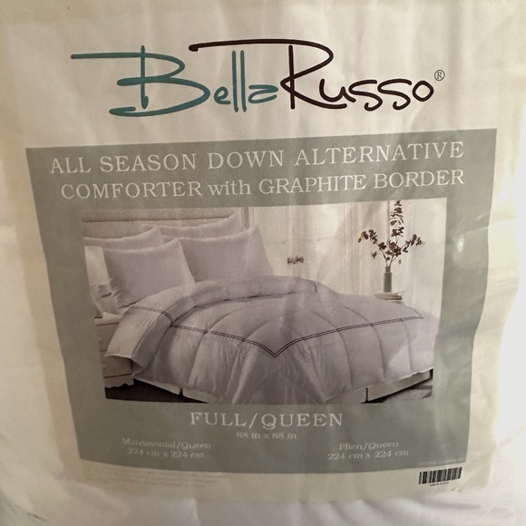 All Season Down Alternative Comforter with Graphite Border NIB - Picture 1 of 3